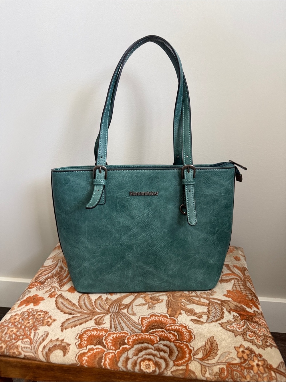 Montana West Teal Faux Leather Tote Bag – Western Equestrian Print Lining